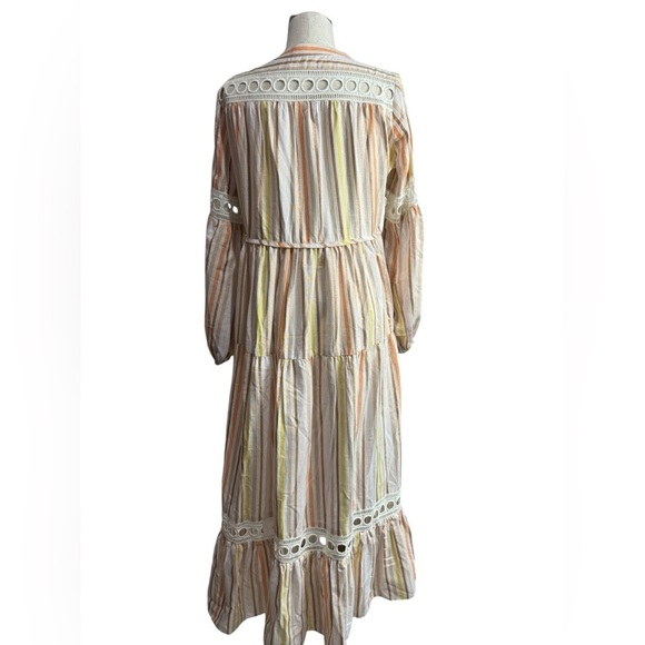 Lemlem Retta-Lace Trimmed Metallic Striped Tencel Blend Peasant Dress NWT XS - Picture 6 of 9
